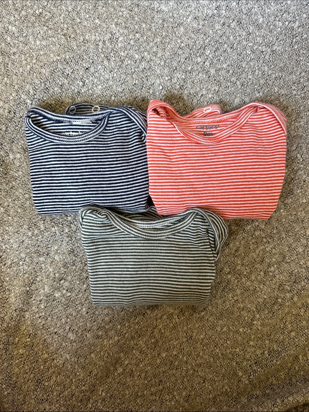 CARTERS | Striped Baby Bodysuit Trio - Navy, Coral, Gray | 9M